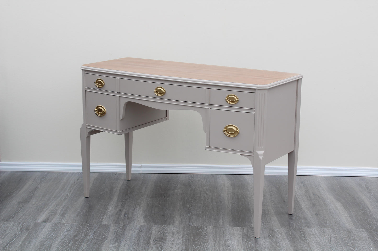 Mid 20th Century English Mahogany Taupe Desk of Three Drawers