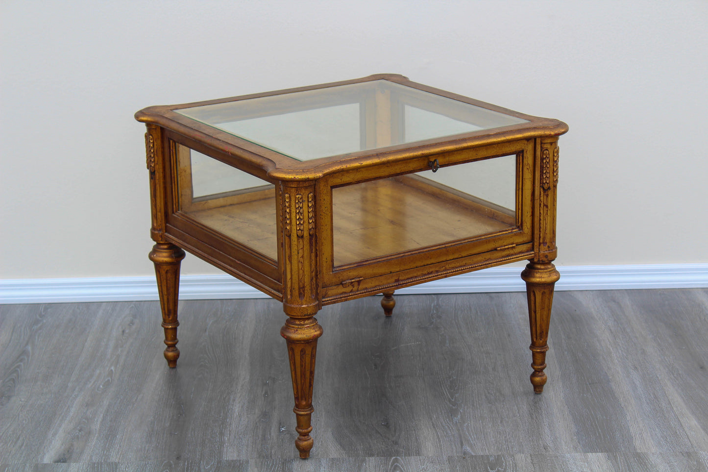 Mid 20th Century Gold Side Table With Glass Top