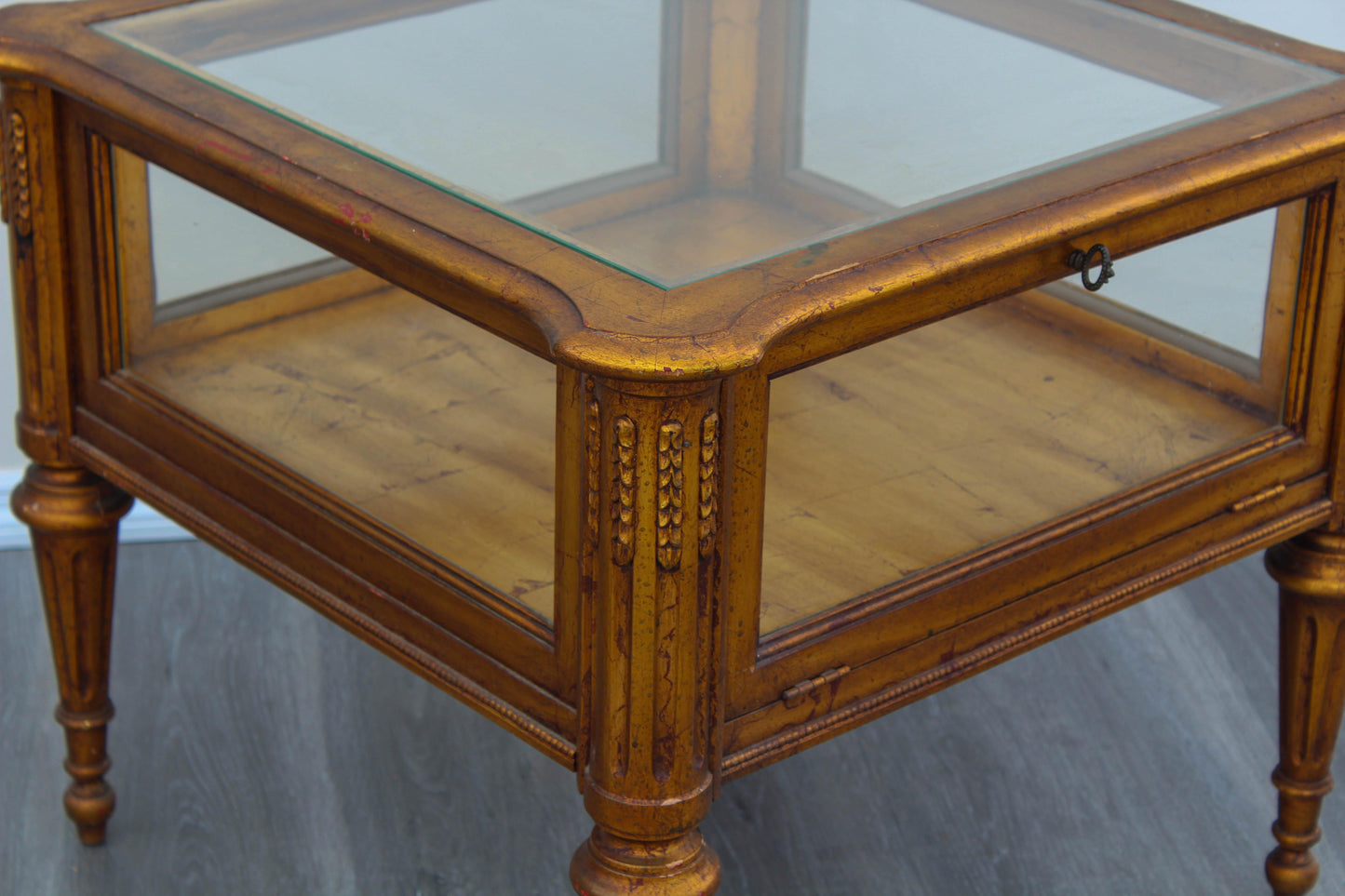 Mid 20th Century Gold Side Table With Glass Top