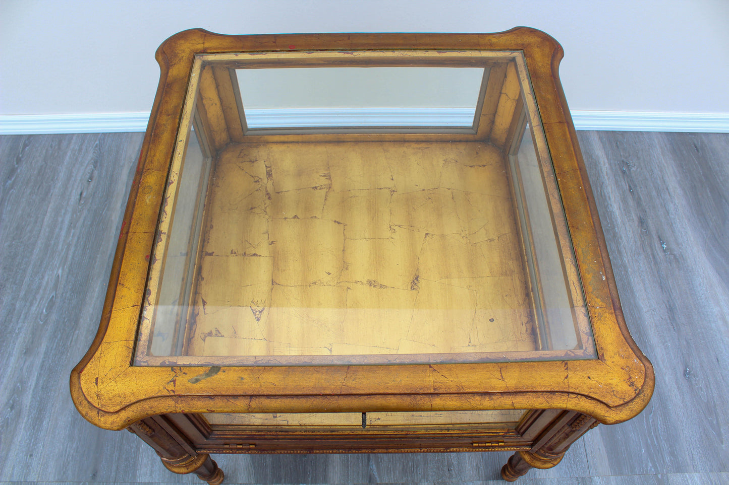 Mid 20th Century Gold Side Table With Glass Top