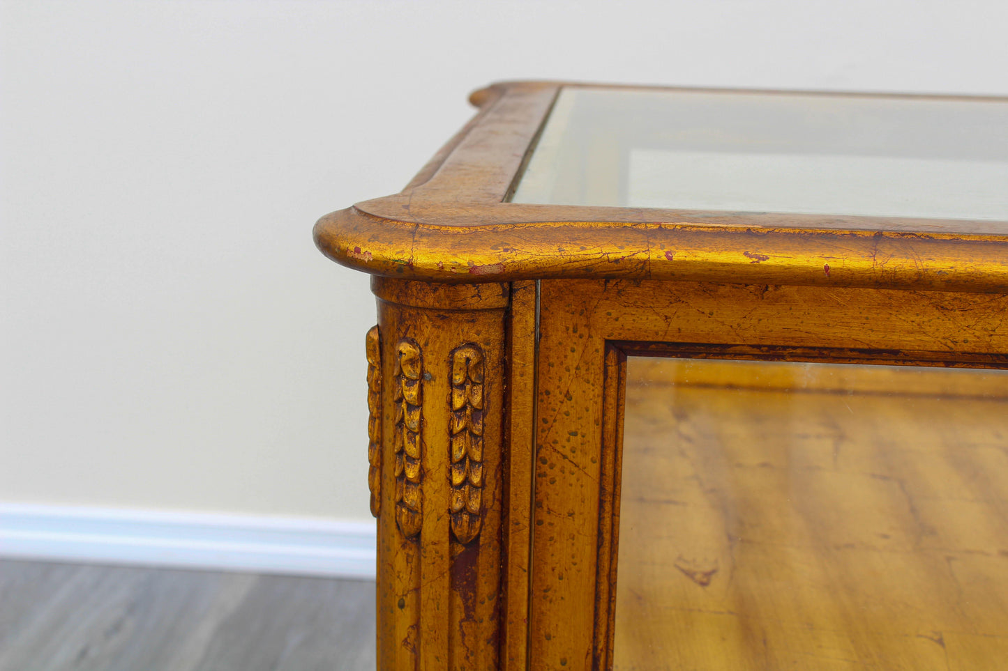 Mid 20th Century Gold Side Table With Glass Top