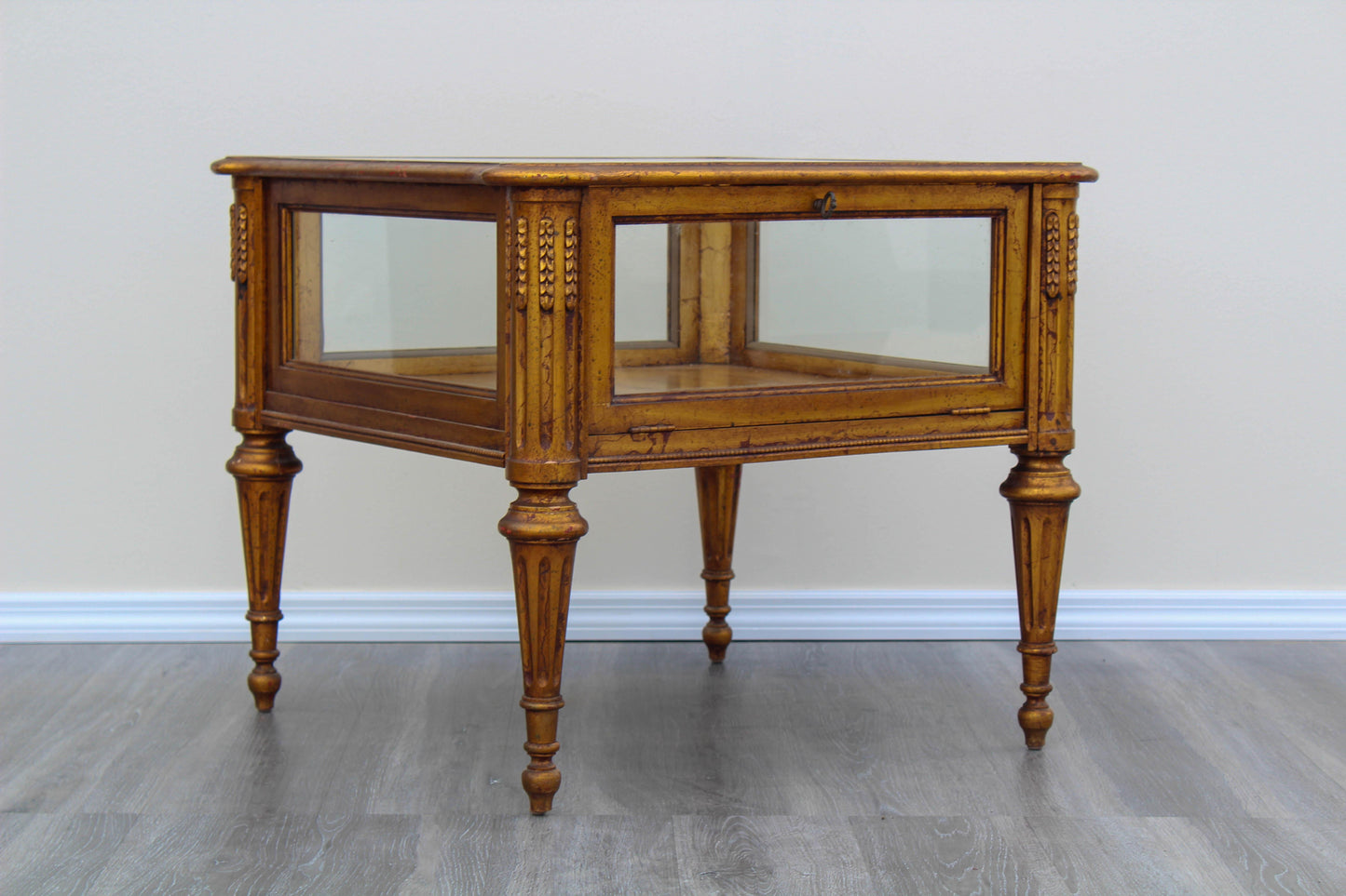 Mid 20th Century Gold Side Table With Glass Top