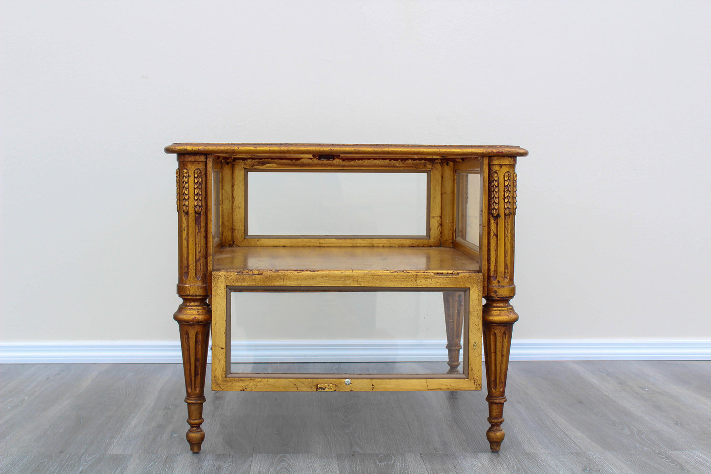 Mid 20th Century Gold Side Table With Glass Top