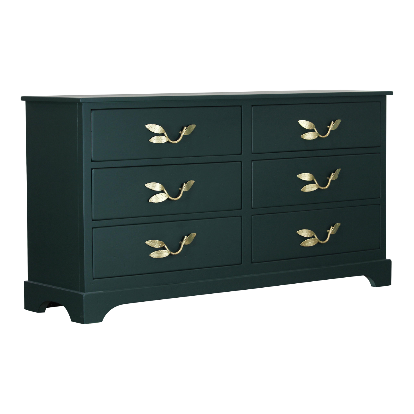 Mid Century Dark Green Dresser With Gold Painted Metal Hardware