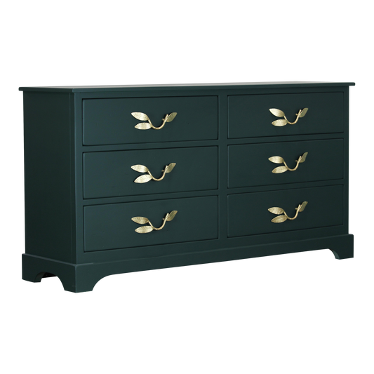 Mid Century Dark Green Dresser With Gold Painted Metal Hardware