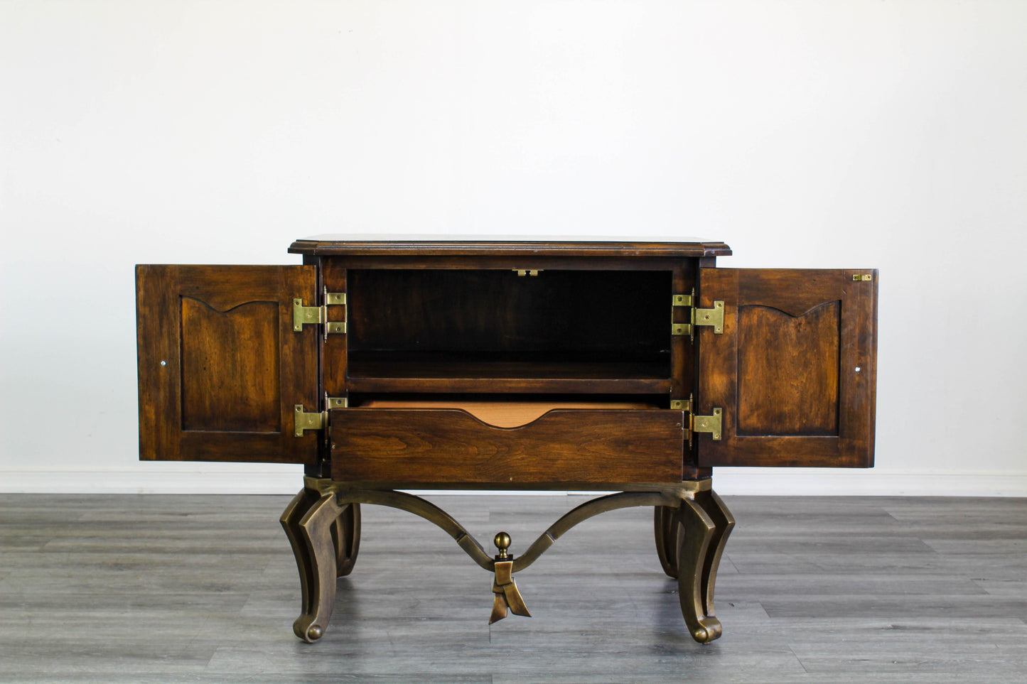 Mid Century Double Door Nightstand on Metal Base