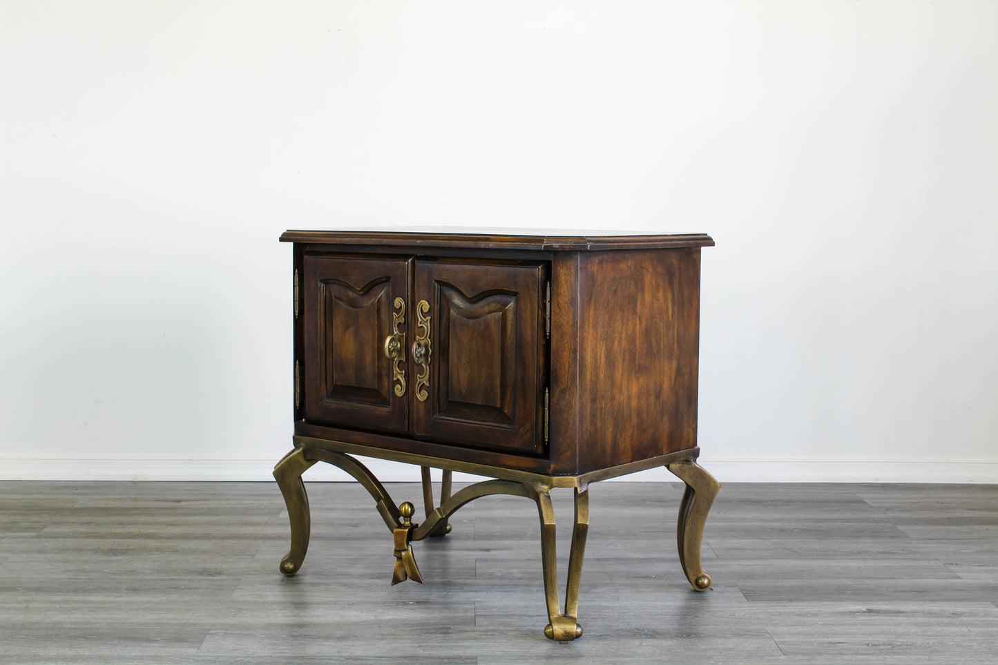 Mid Century Double Door Nightstand on Metal Base