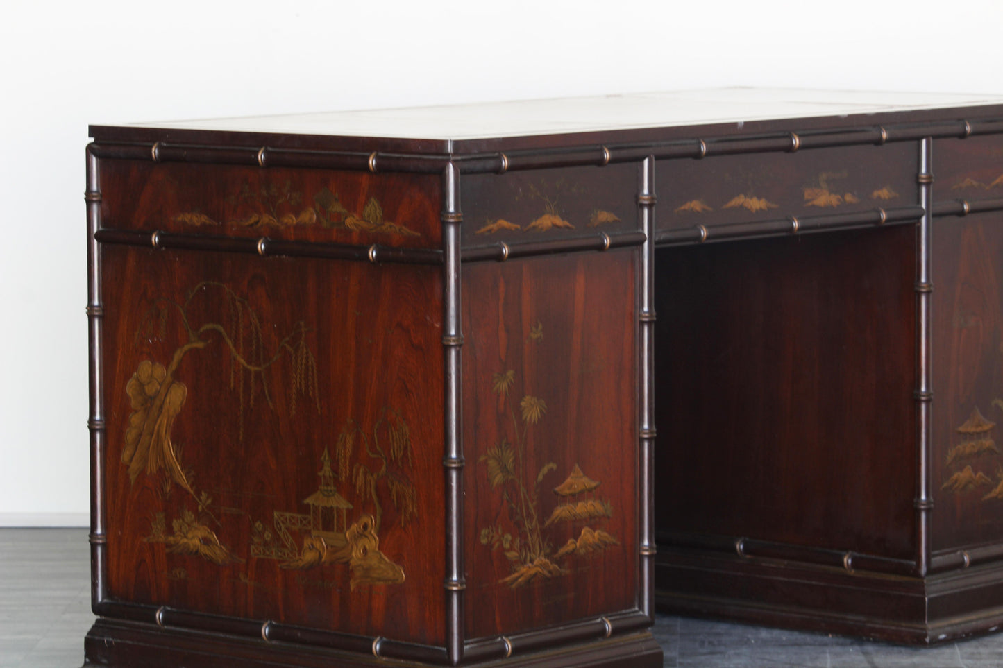 Mid Century Faux Bamboo Desk of Six Drawers