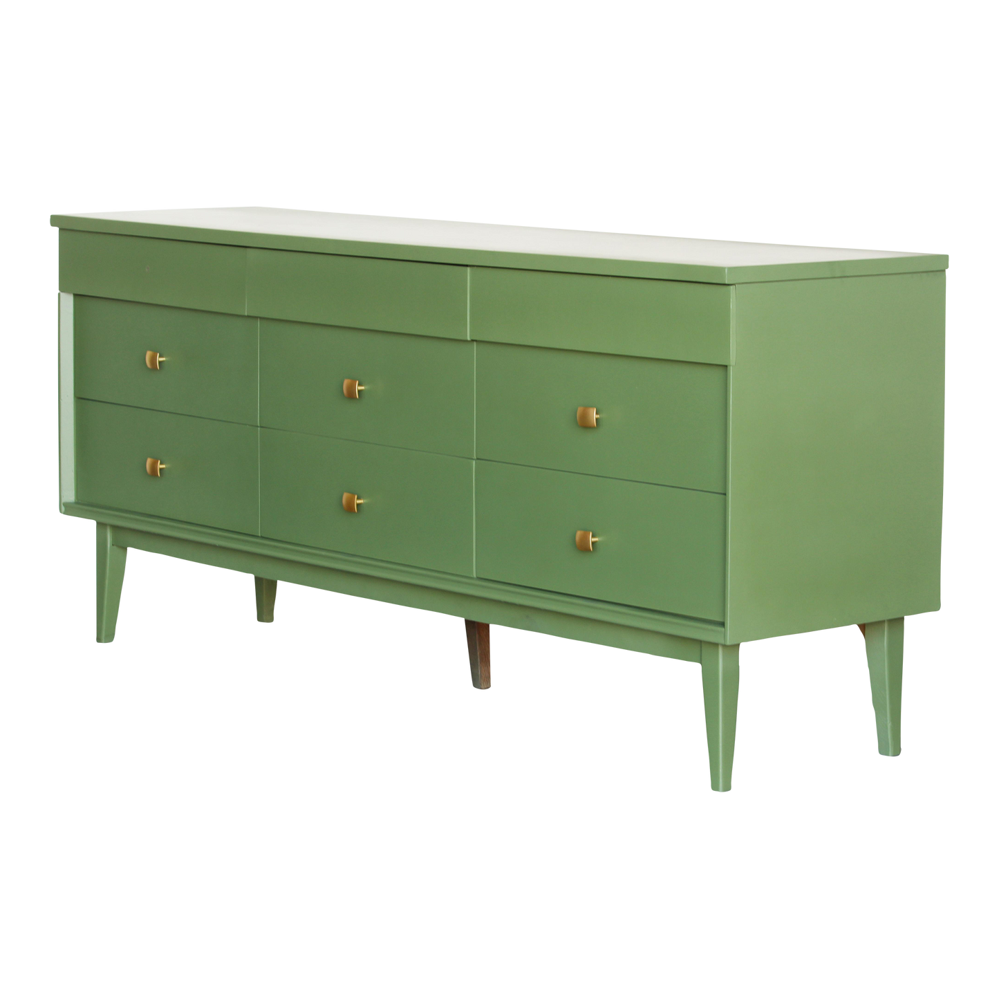 Mid Century Green Dresser of Nine Drawers