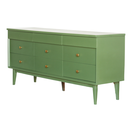 Mid Century Green Dresser of Nine Drawers