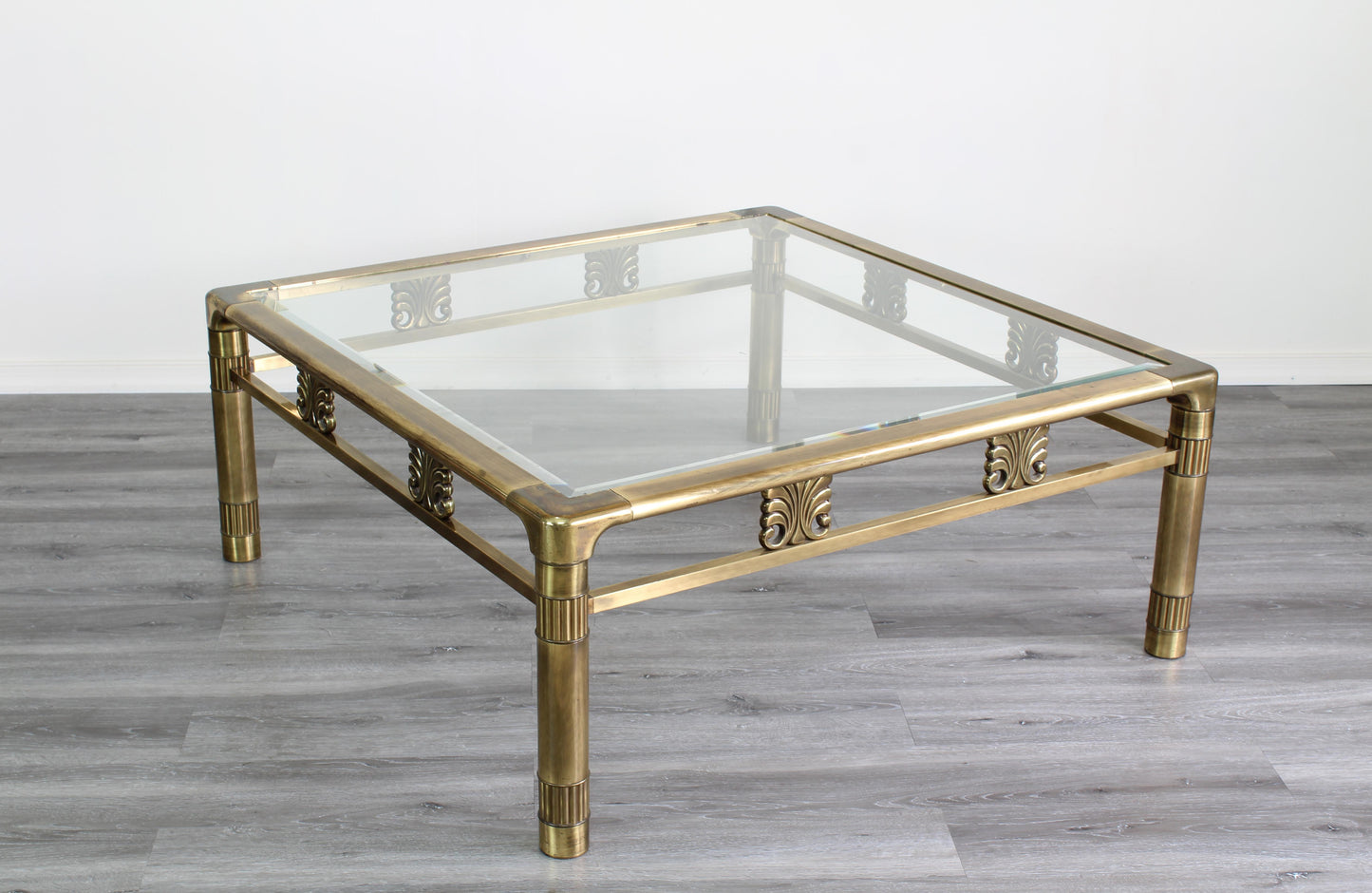 Vintage Martercraft Coffee Table.  This is a solid brass Mastercraft table, with some minor wear, and vintage patina.  Dimensions; 40" Width x 40" Depth x 16.5" Height. 