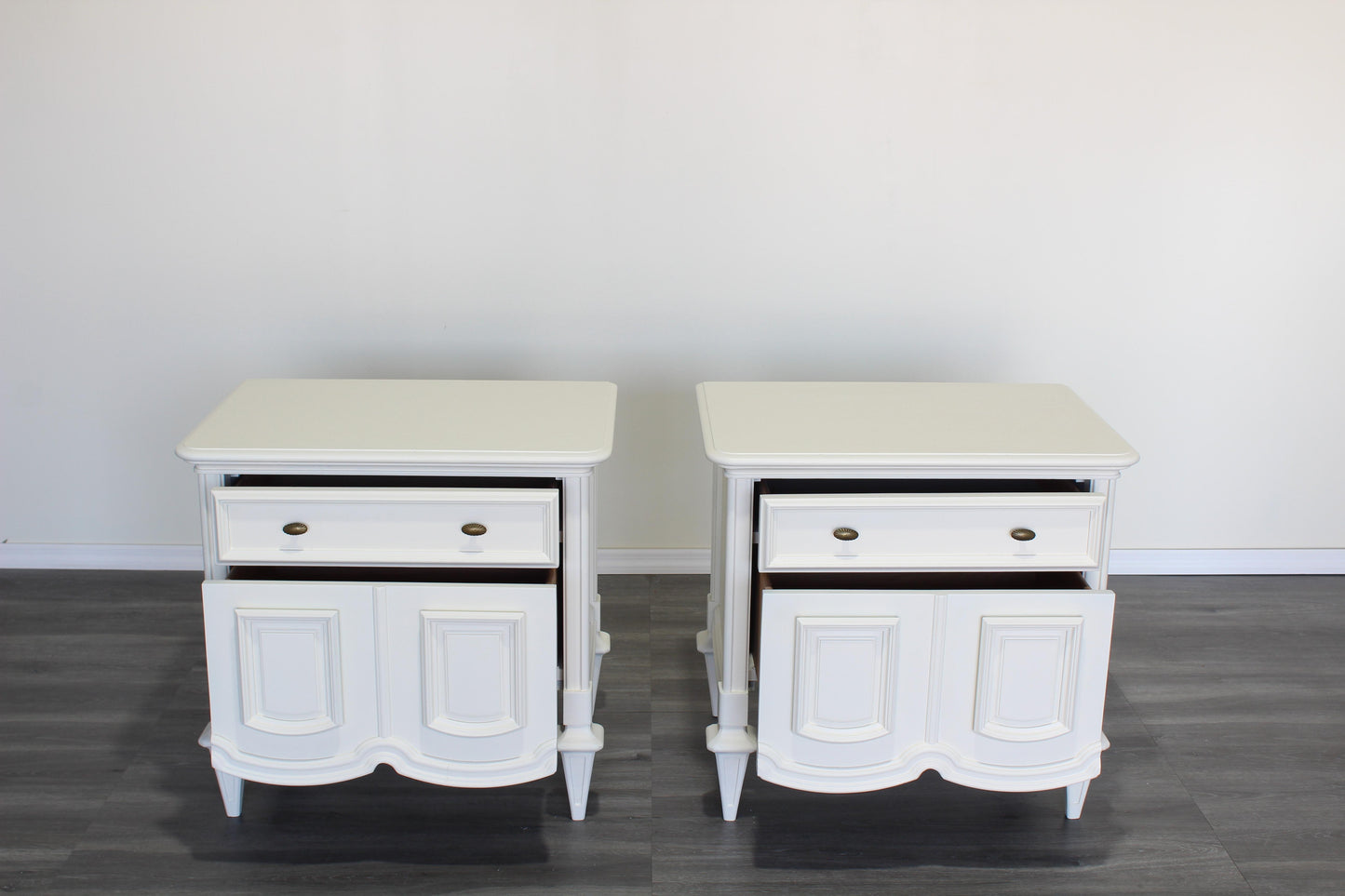 Mid Century Modern Cream Nightstands, a Pair