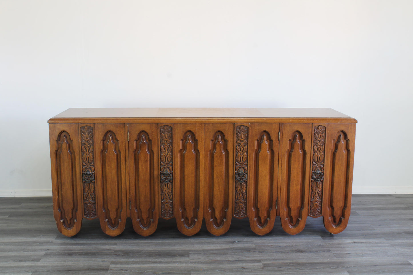 Mid Century Walnut Dresser of Nine Drawers