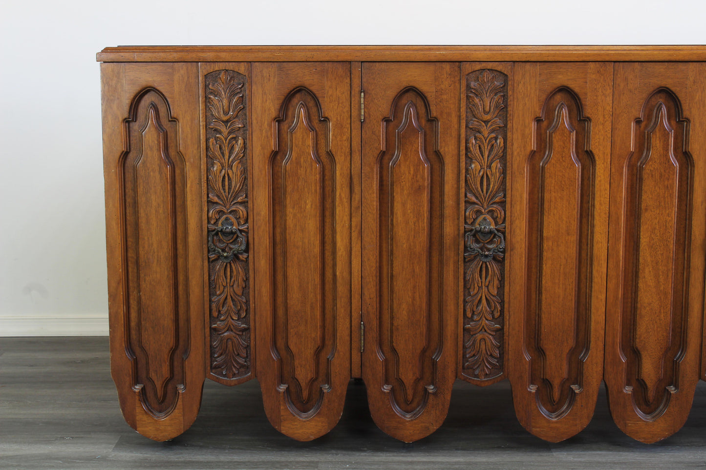 Mid Century Walnut Dresser of Nine Drawers