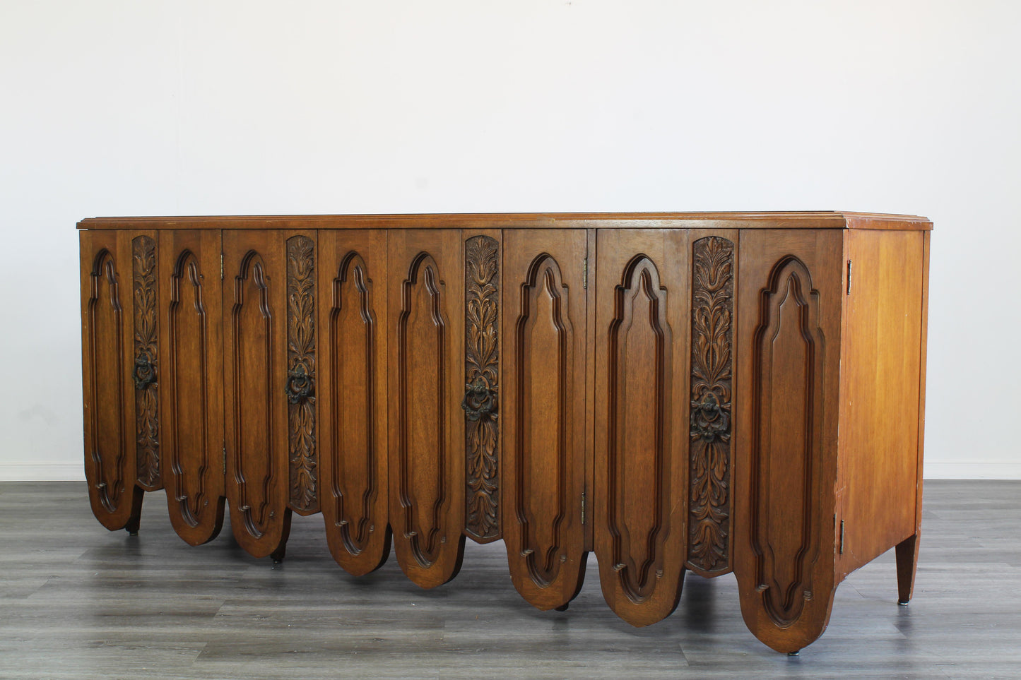 Mid Century Walnut Dresser of Nine Drawers