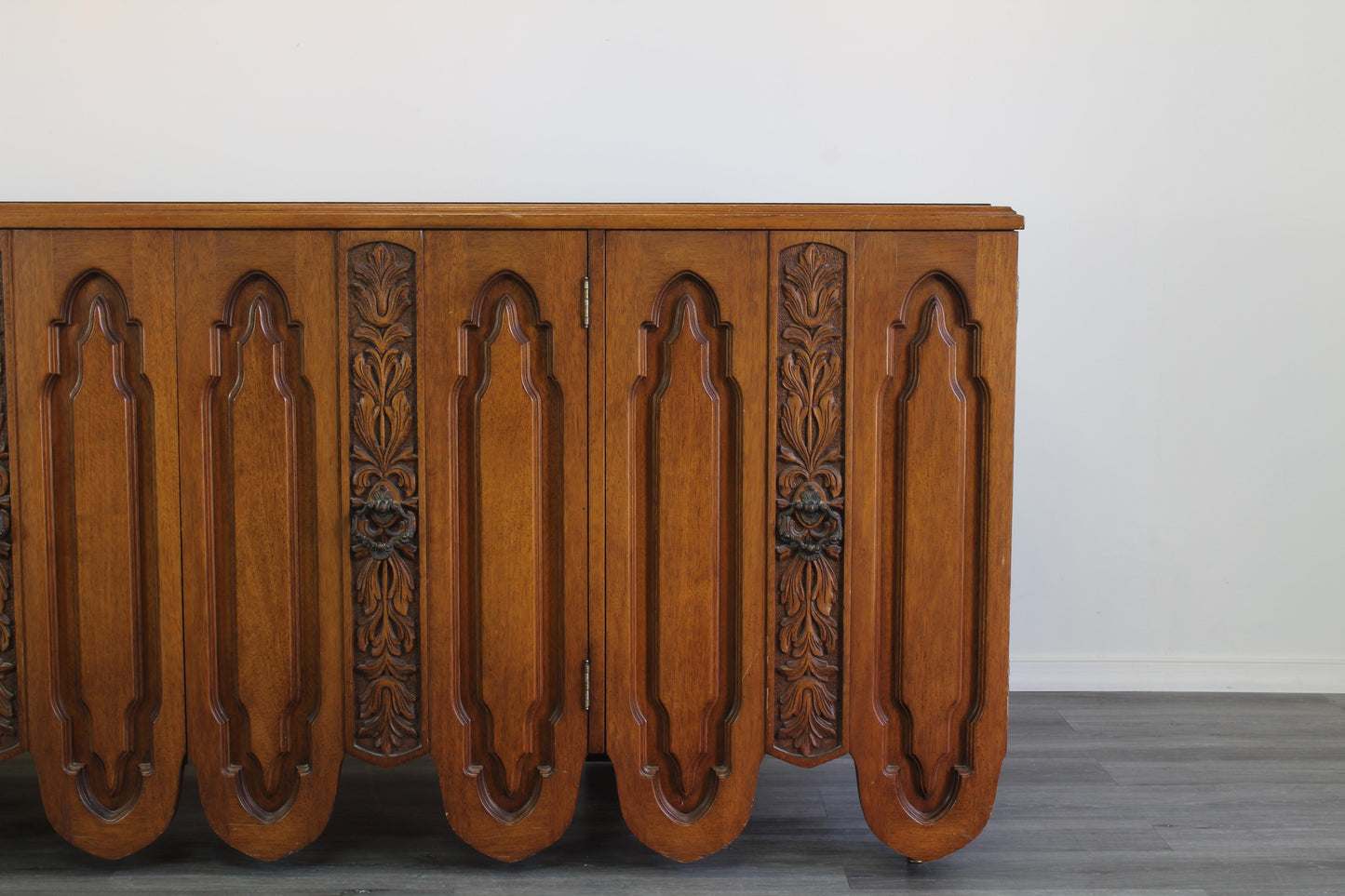 Mid Century Walnut Dresser of Nine Drawers