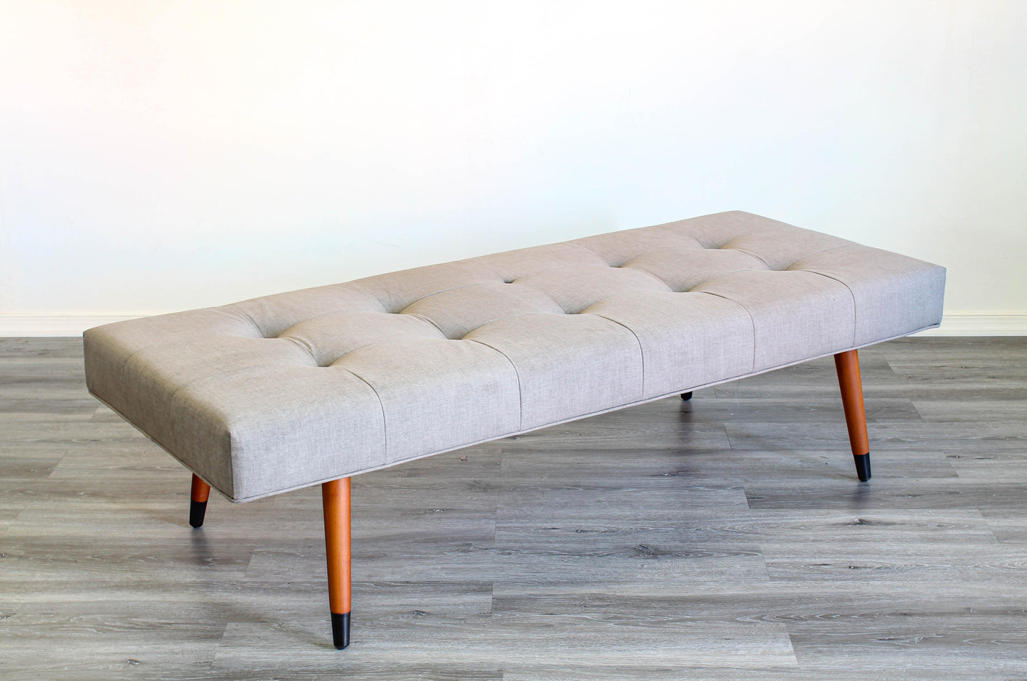 Mid Century Style Gray Velvet Bench