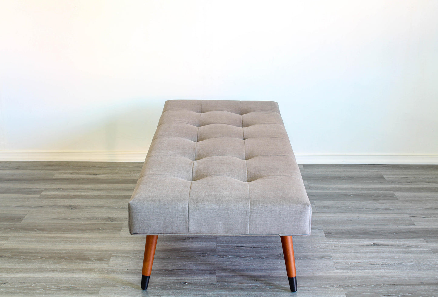 Mid Century Style Gray Velvet Bench