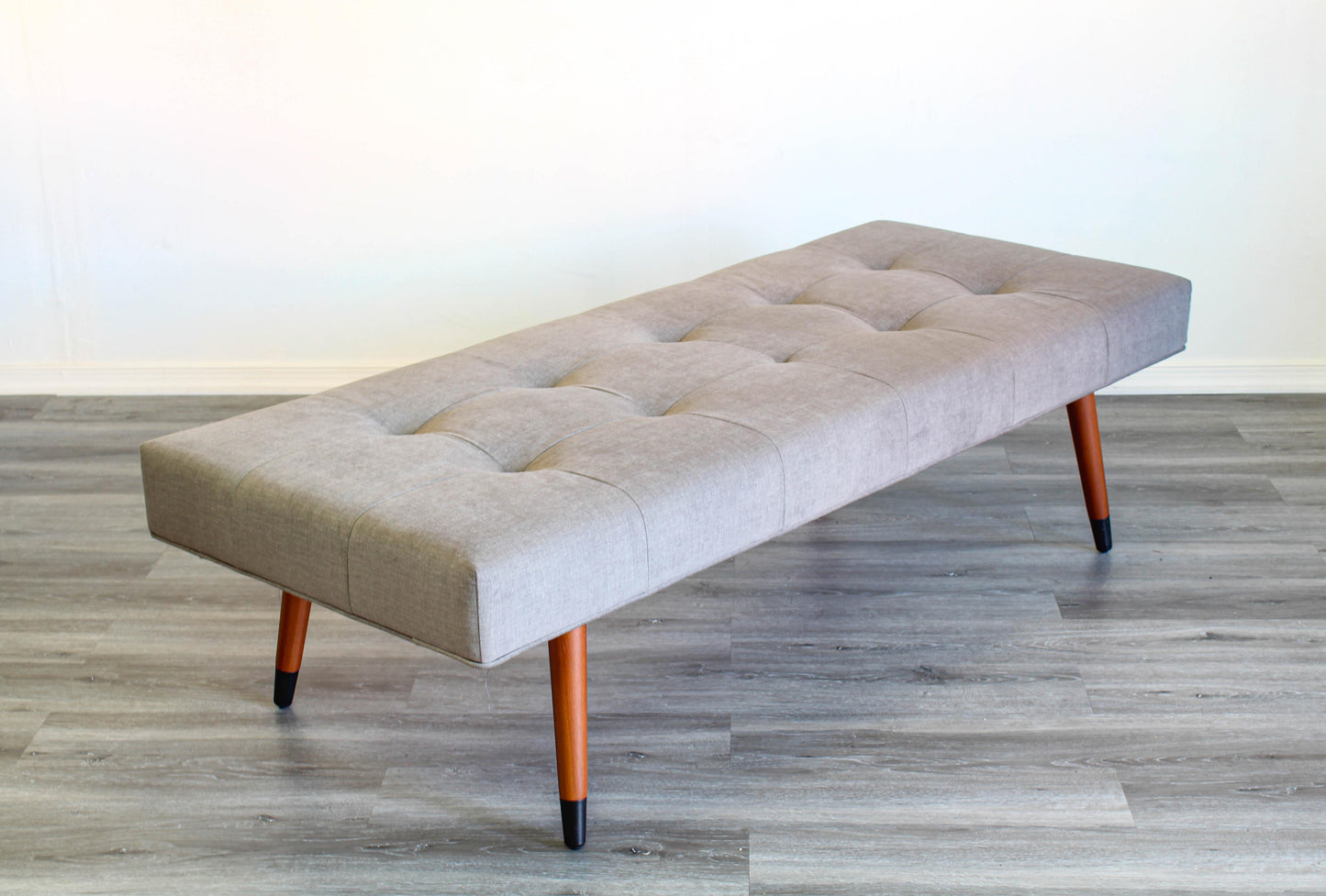 Mid Century Style Gray Velvet Bench