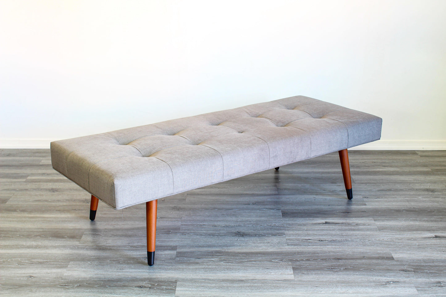 Mid Century Style Gray Velvet Bench