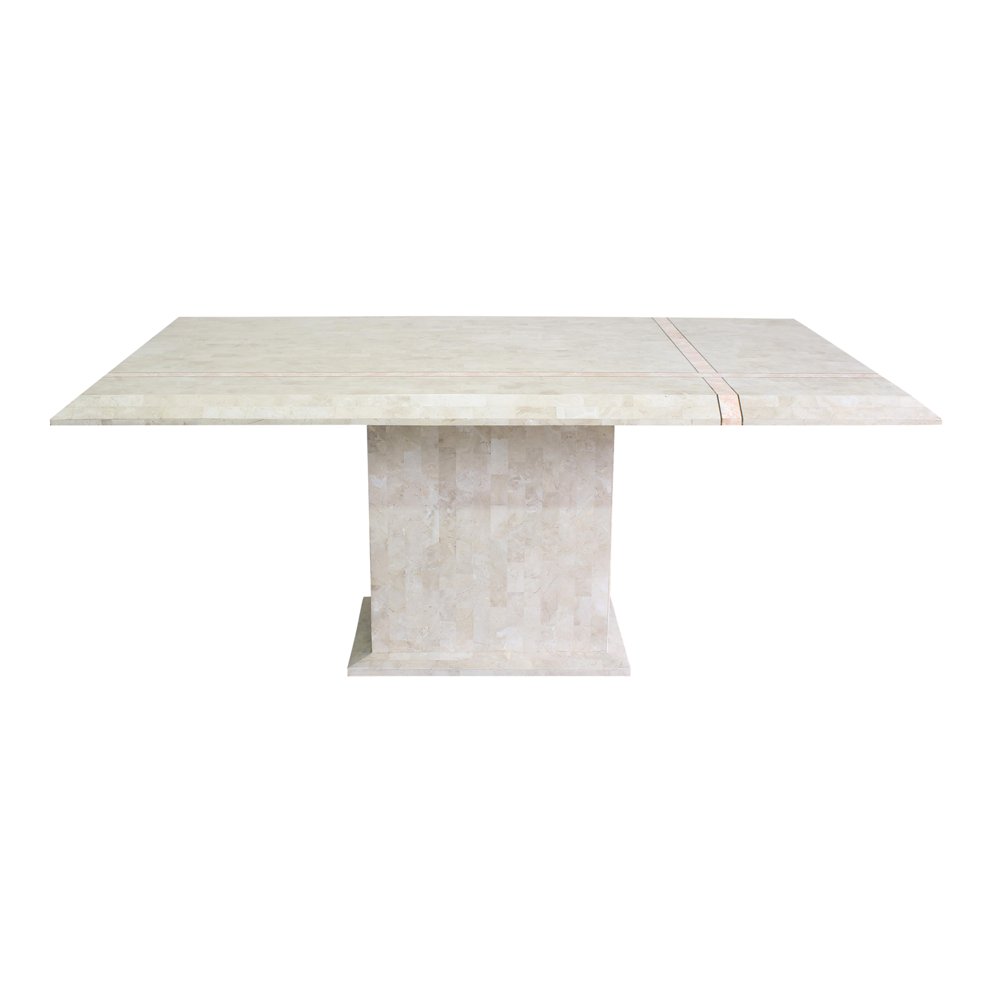 Vintage Tessellated stone dining table with brass inlay.  Dimensions; 70" Width x 40" Depth x 30" Height. 