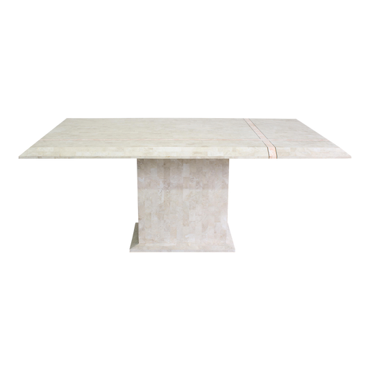 Vintage Tessellated stone dining table with brass inlay.  Dimensions; 70" Width x 40" Depth x 30" Height. 