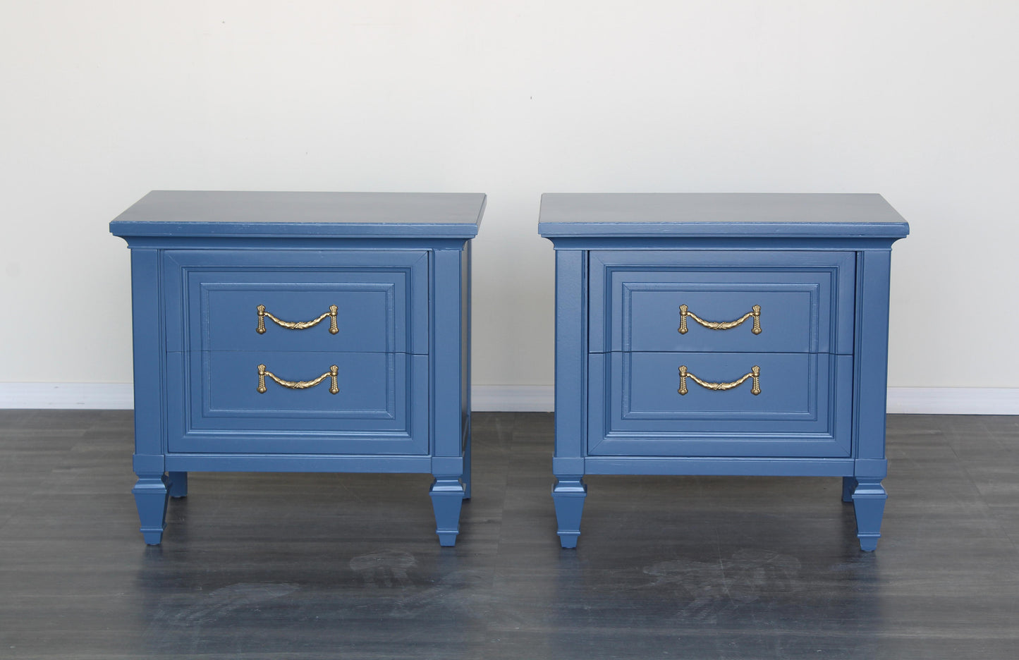 Late 20th Century Walnut Blue Nightstands, a Pair