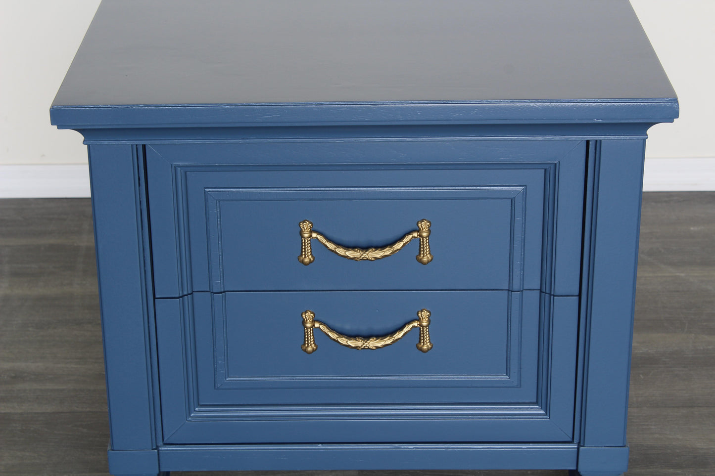 Late 20th Century Walnut Blue Nightstands, a Pair