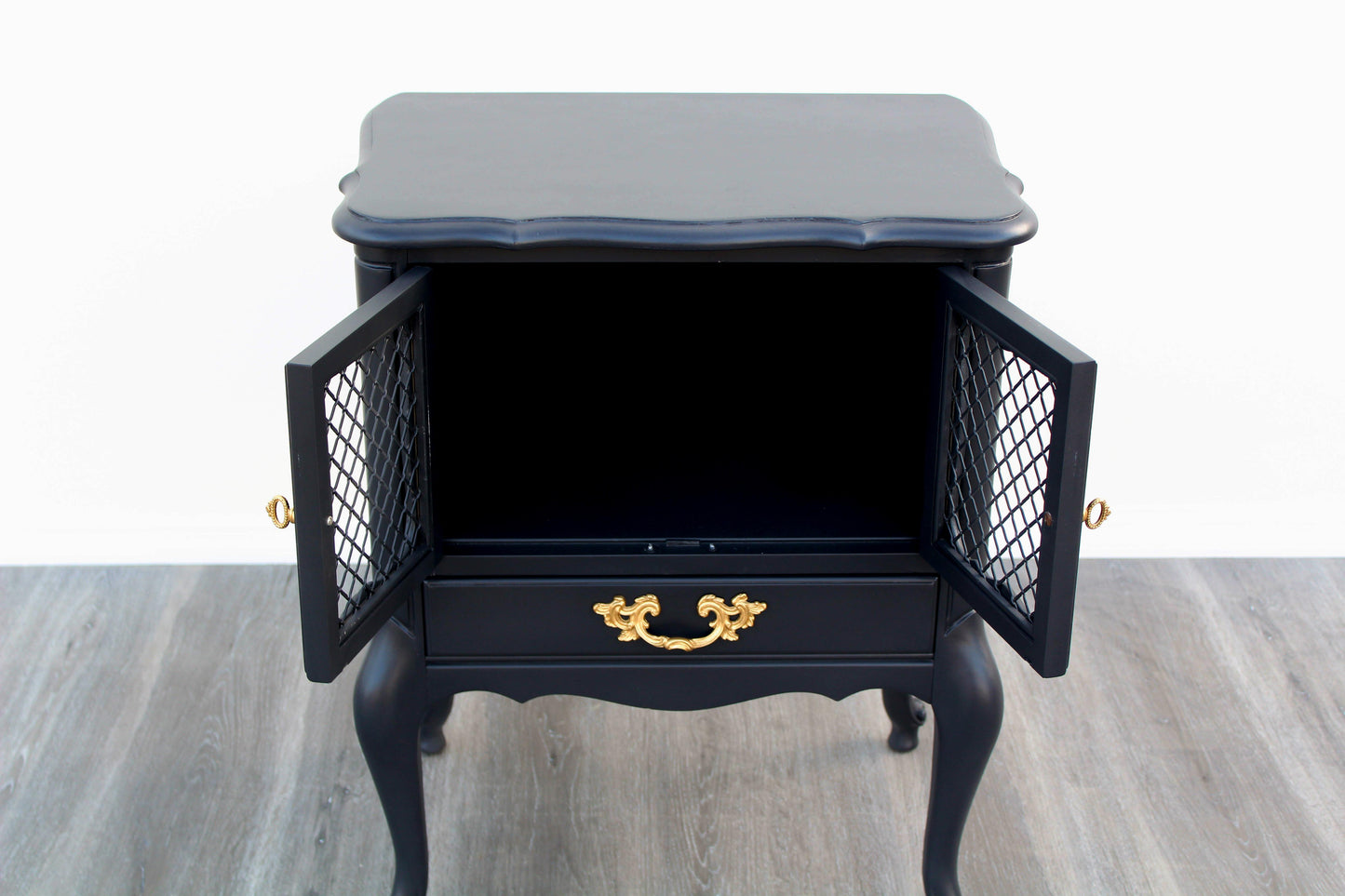 Pair of 1970's French Provincial Charcoal Black Nightstands