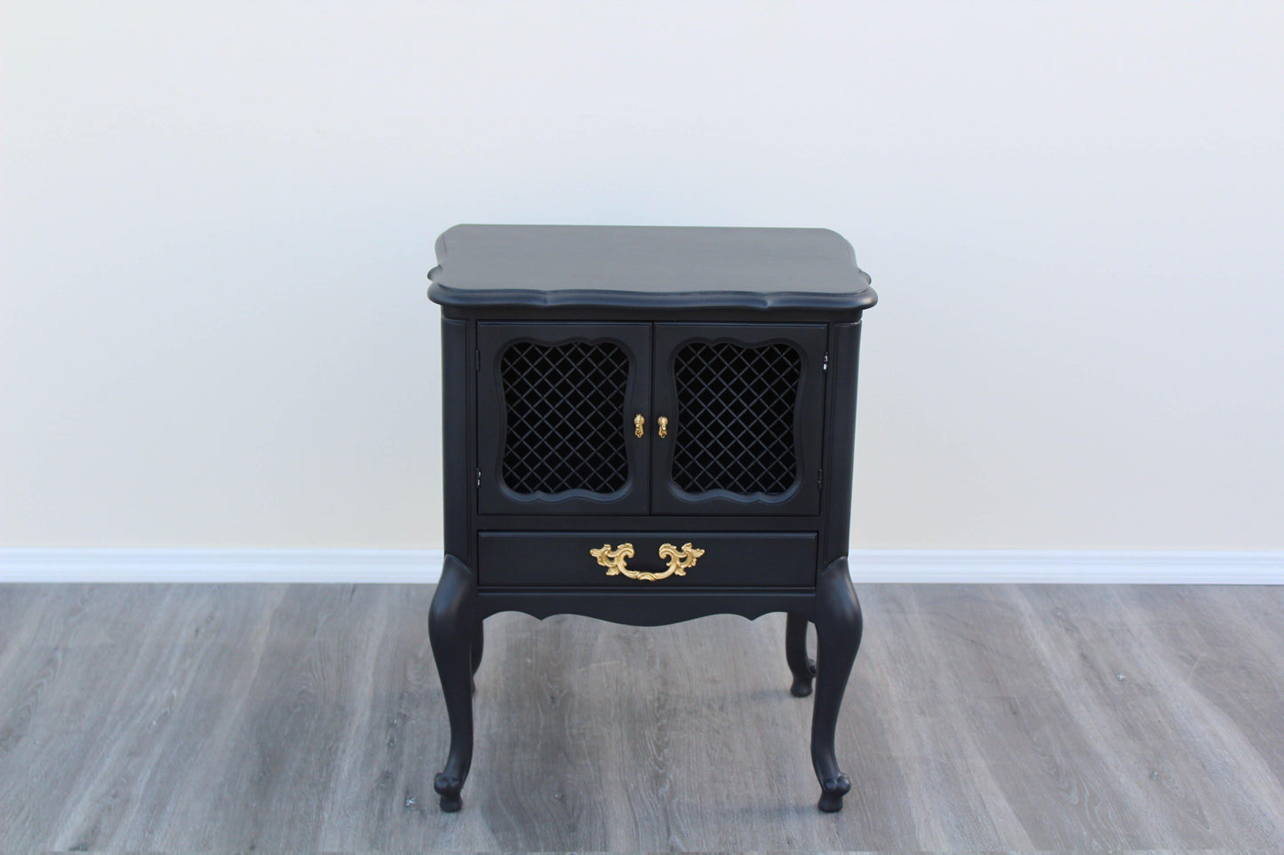 Pair of 1970's French Provincial Charcoal Black Nightstands