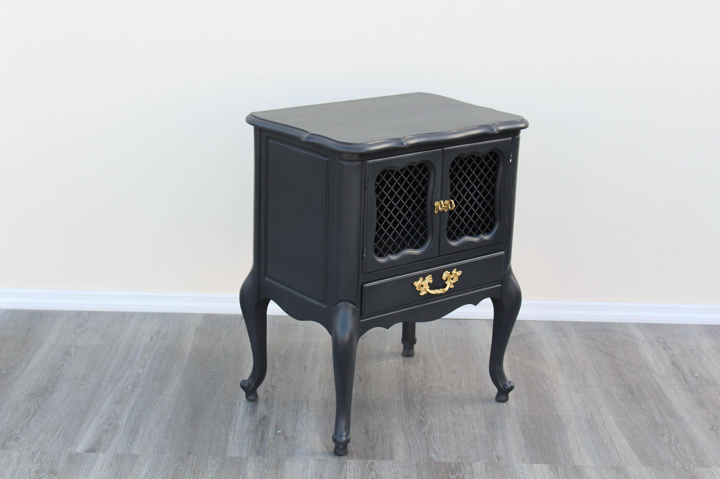 Pair of 1970's French Provincial Charcoal Black Nightstands