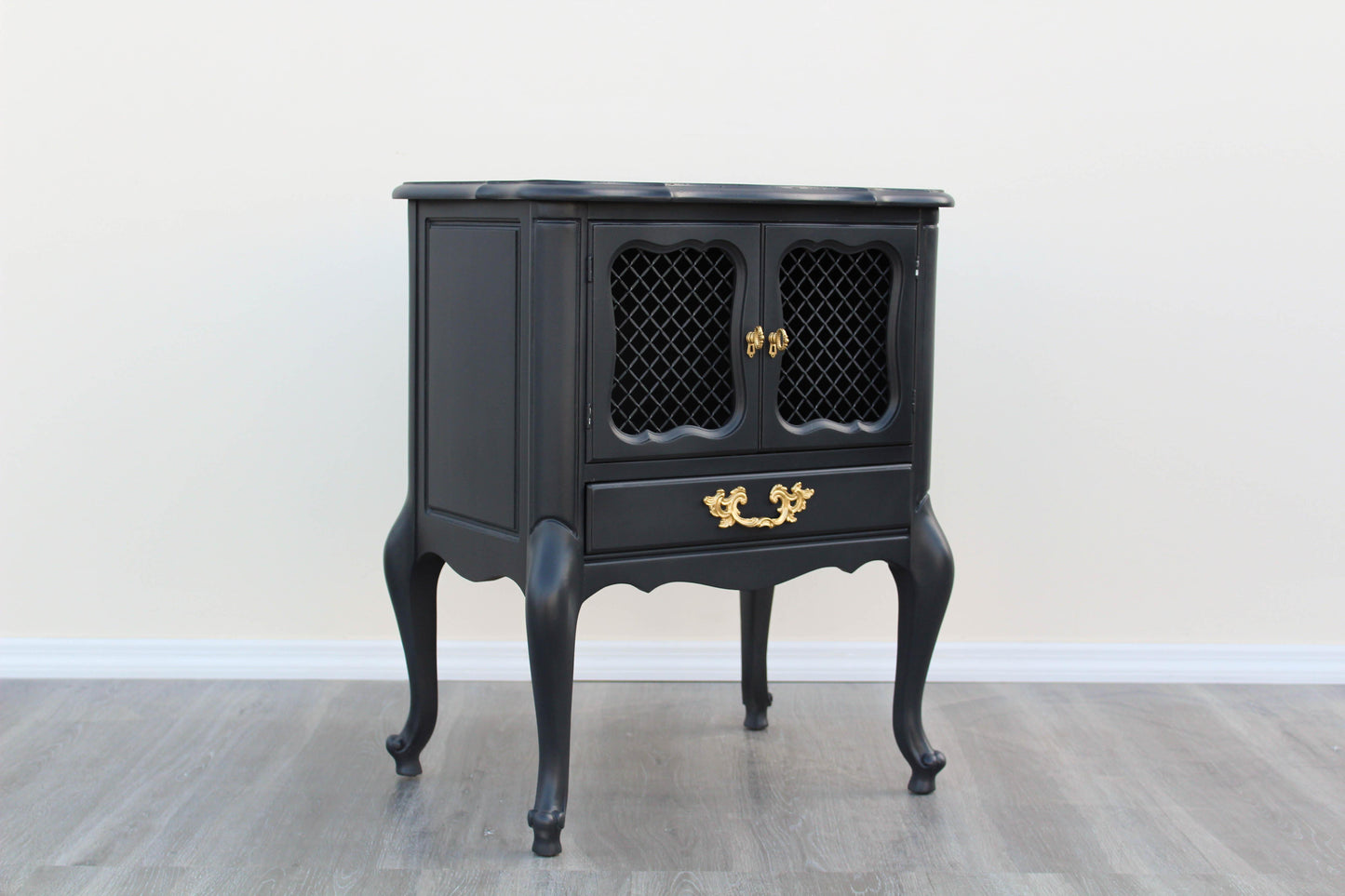 Pair of 1970's French Provincial Charcoal Black Nightstands