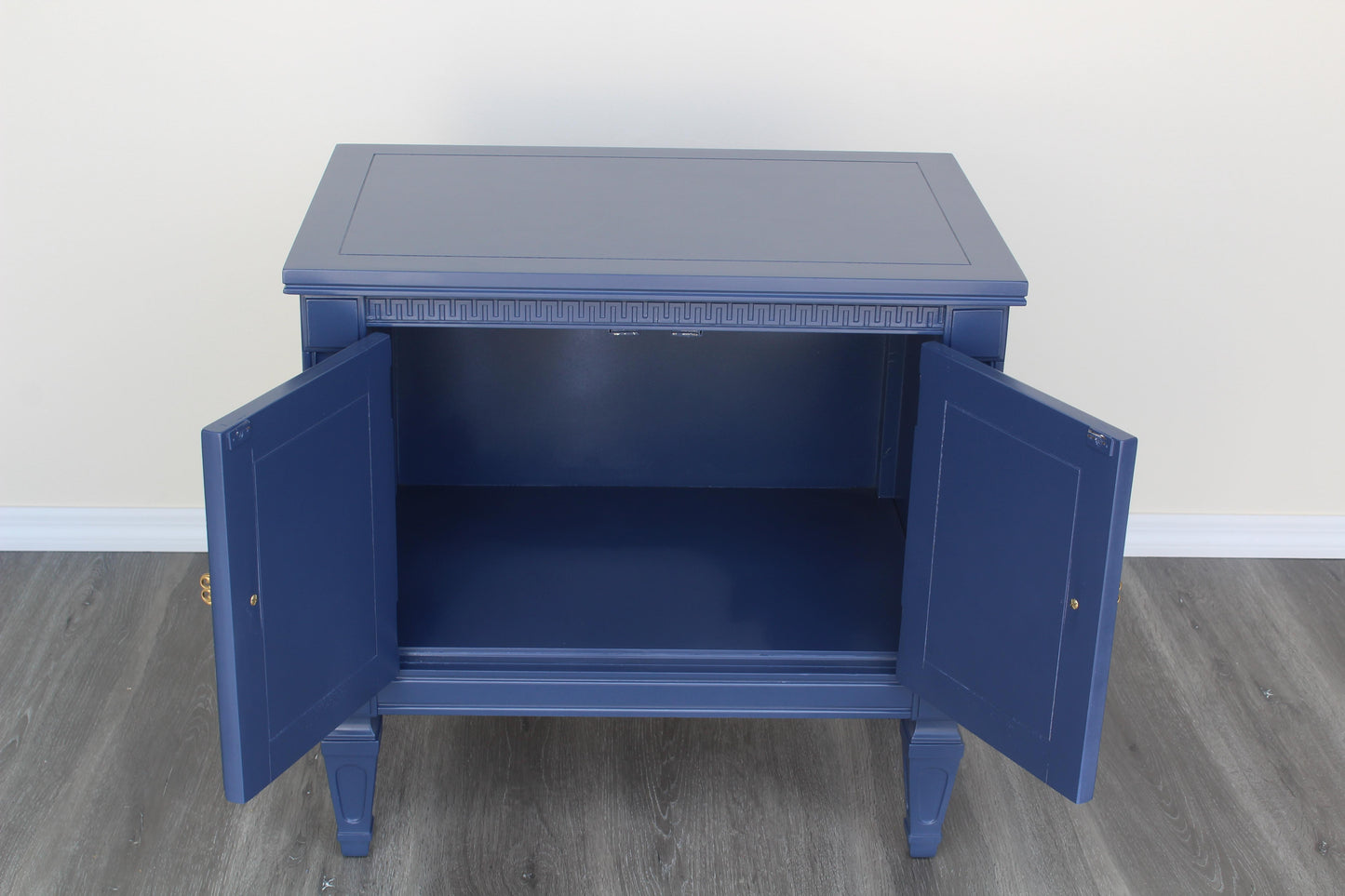 Pair of Mid Century Double Door Blue Nightstands