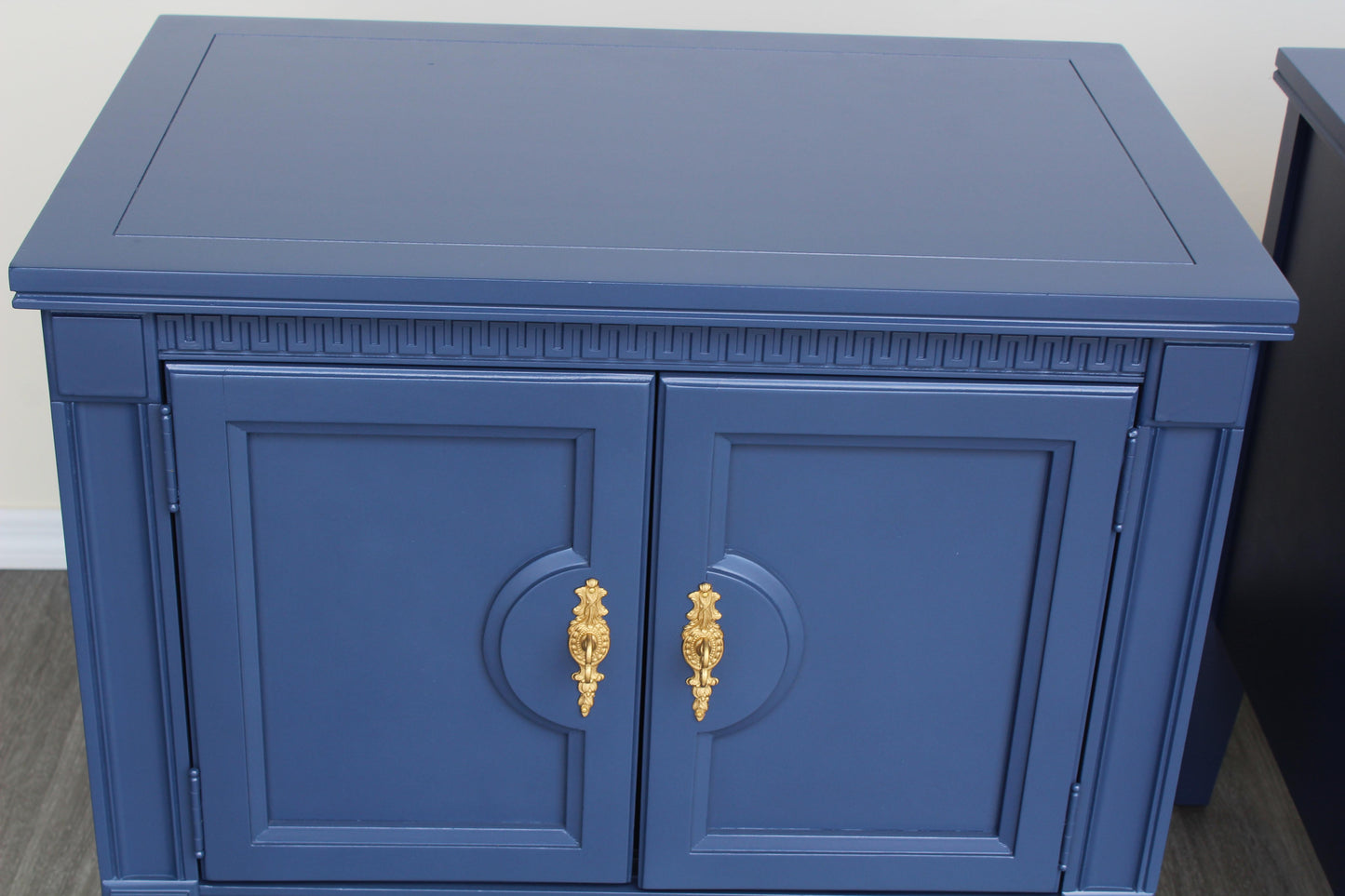 Pair of Mid Century Double Door Blue Nightstands