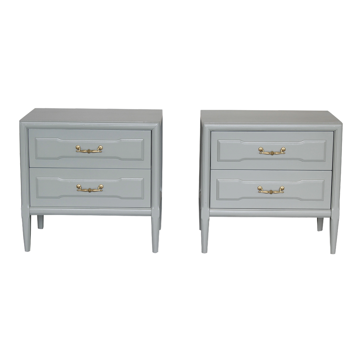 Pair of Mid century caledon green nightstands.  The nightstands are solid built with dovetail joint.  These nightstands are professionally refinished in a caledon green with satin top coat.  Dimensions: 25"With x 16"Depth x 24"Height. 