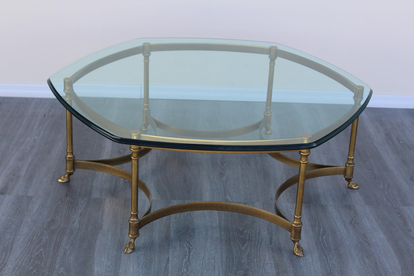 Vintage Brass Masson Jansen Style Coffee Table With Glass Top