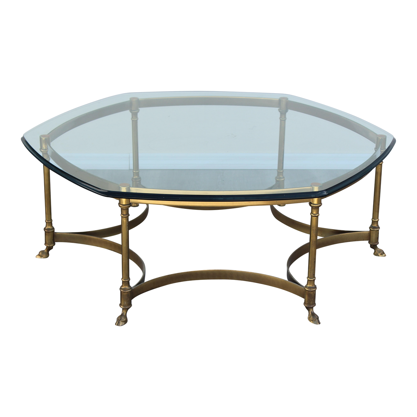 Vintage Brass Masson Jansen Style Coffee Table With Glass Top