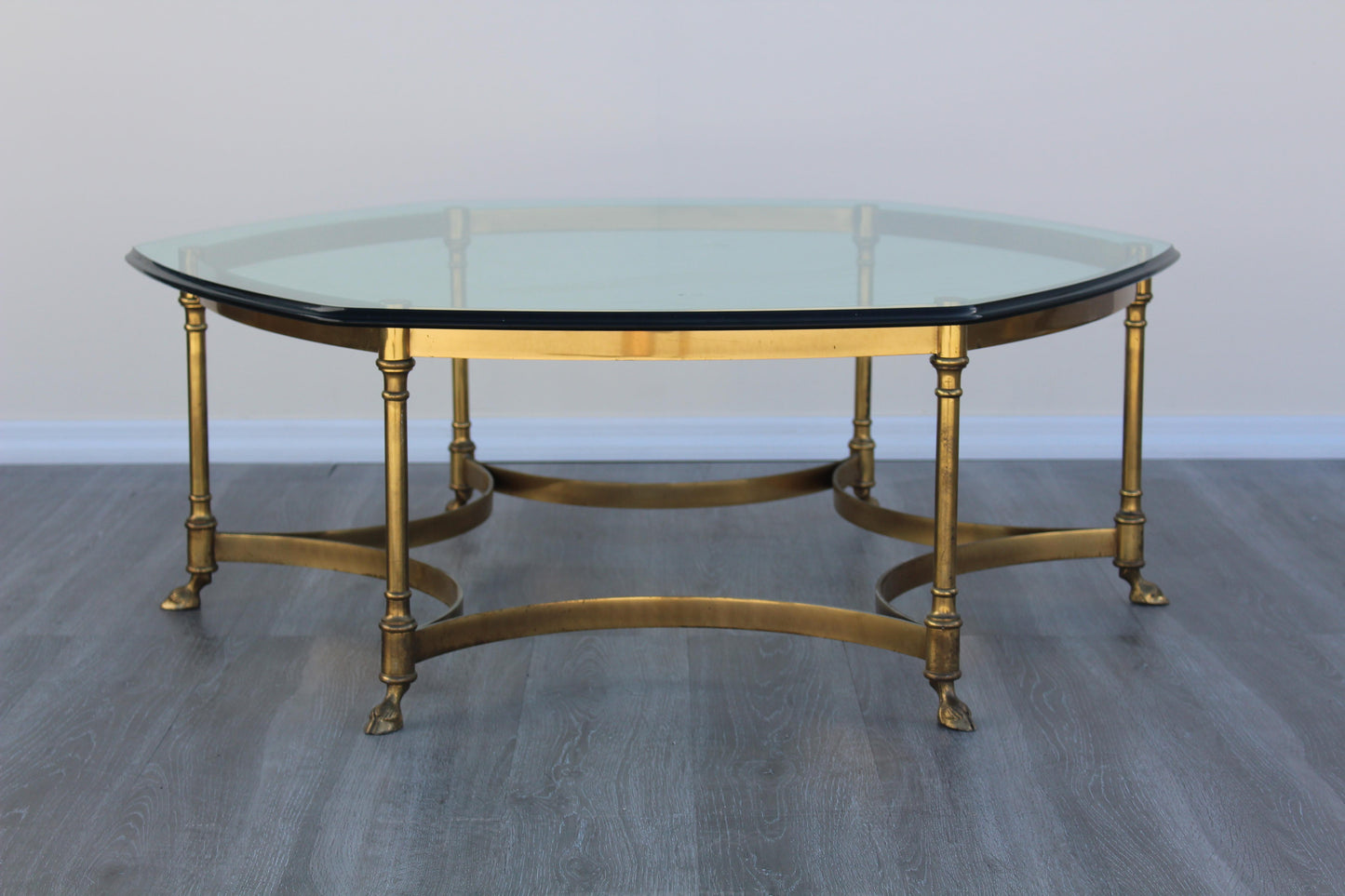 Vintage Brass Masson Jansen Style Coffee Table With Glass Top