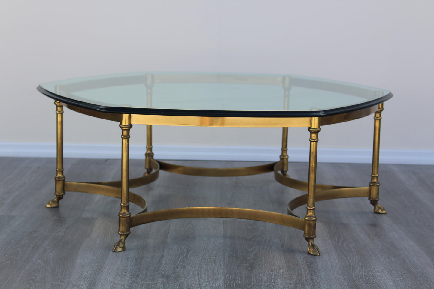 Vintage Brass Masson Jansen Style Coffee Table With Glass Top