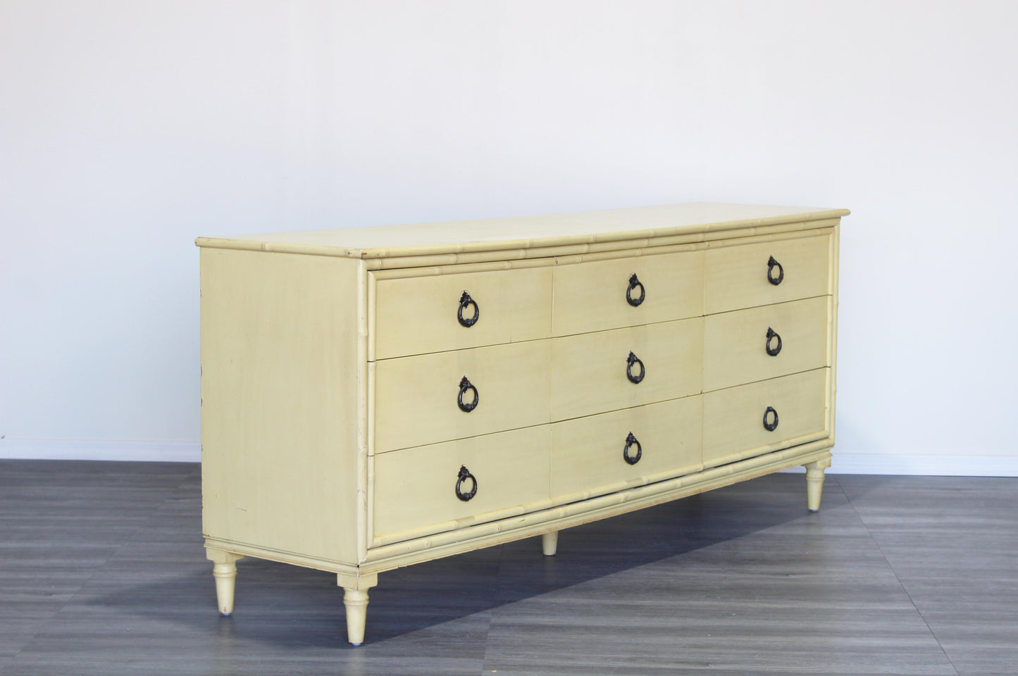 Vintage Canary Yellow Faux Bamboo Dresser