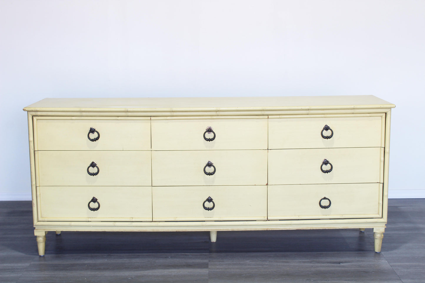 Vintage Canary Yellow Faux Bamboo Dresser