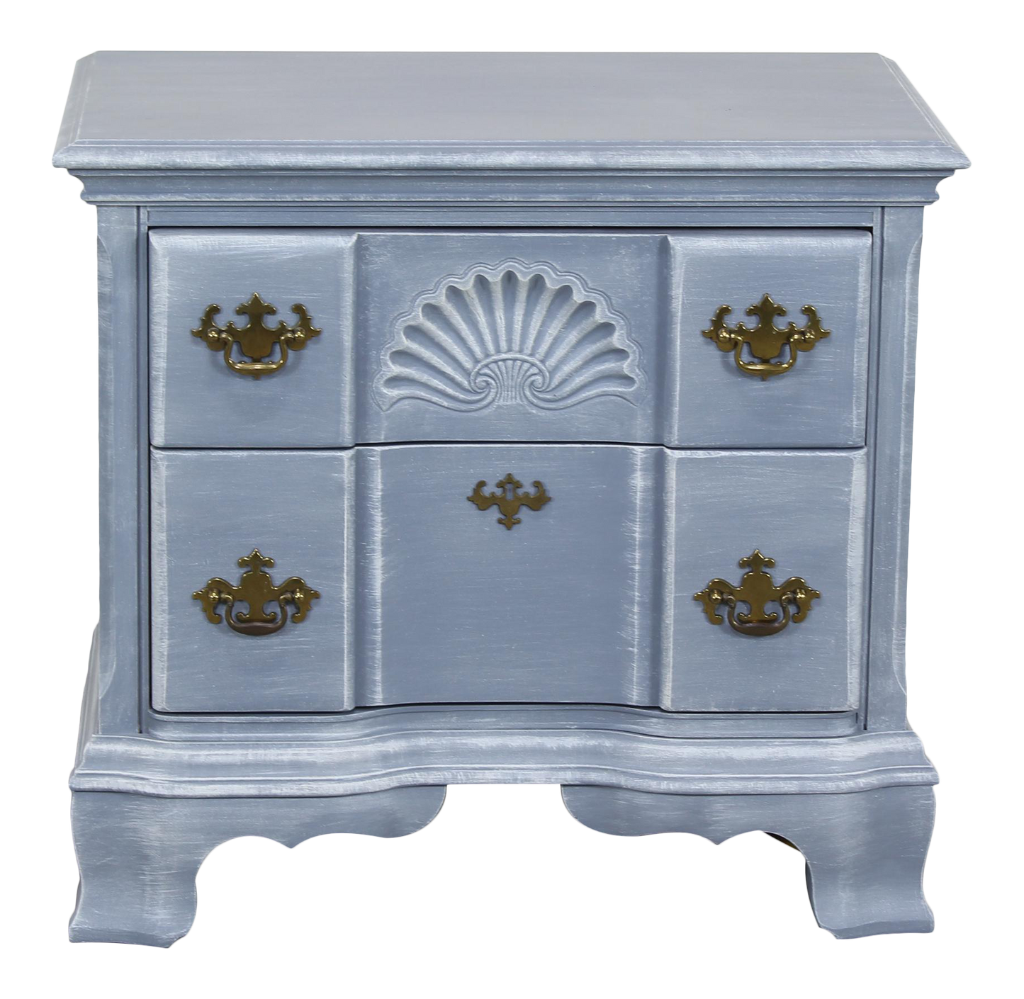 Vintage Chippendale Nightstand.  This is a solid built hand painted nightstand of two drawers with original brass hardware.  Dimensions; 26" Width x 16" Depth x 24.5" Height. 