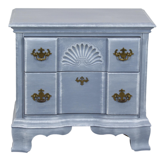 Vintage Chippendale Nightstand.  This is a solid built hand painted nightstand of two drawers with original brass hardware.  Dimensions; 26" Width x 16" Depth x 24.5" Height. 