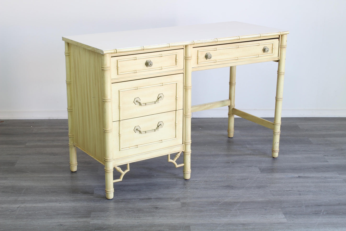 Vintage Faux Bamboo Yellow Writing Desk