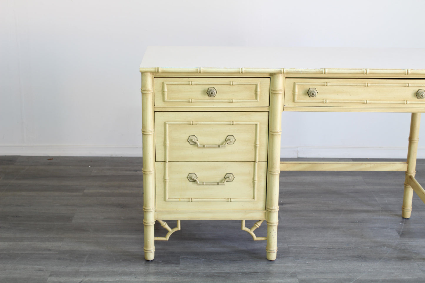 Vintage Faux Bamboo Yellow Writing Desk