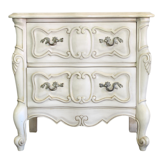 Vintage French Provincial Nightstand of two drawers.  Dimensions; 27" Width x 17" Depth x 26" Height. 