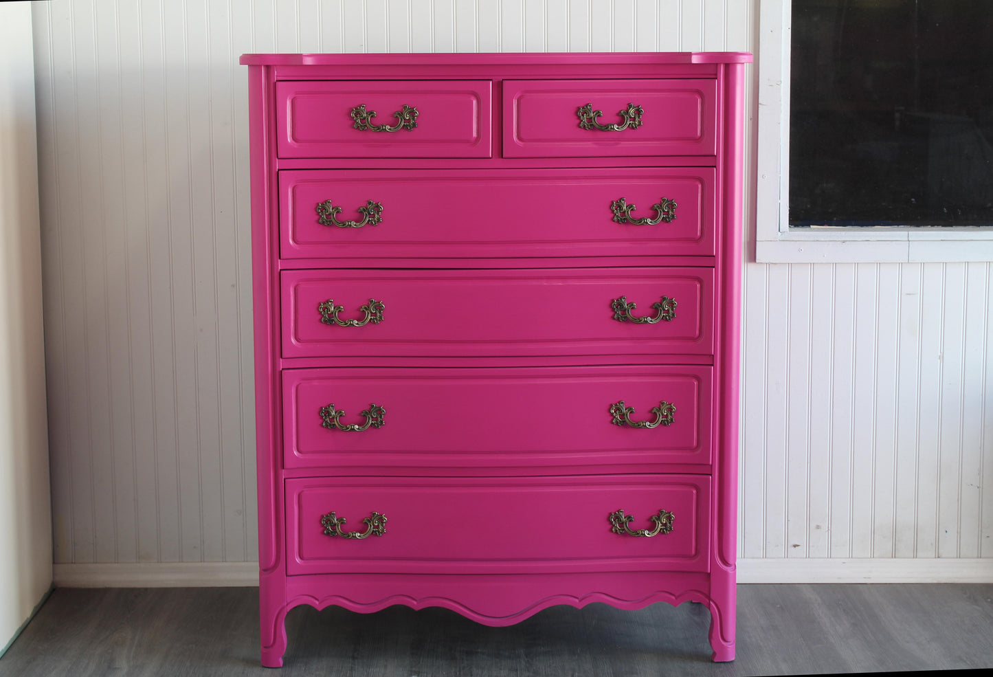 Vintage French Provincial Fuchsia Highboy Chest of Drawers