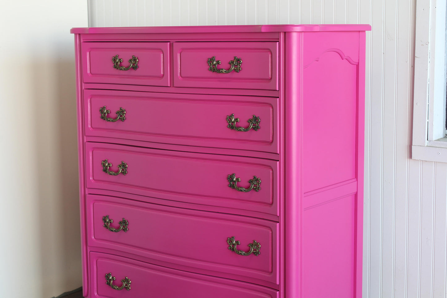 Vintage French Provincial Fuchsia Highboy Chest of Drawers