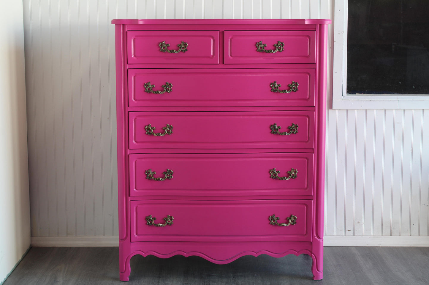 Vintage French Provincial Fuchsia Highboy Chest of Drawers