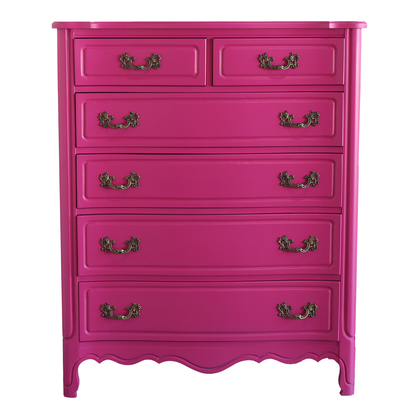 Vintage French Provincial Fuchsia Highboy Chest of Drawers